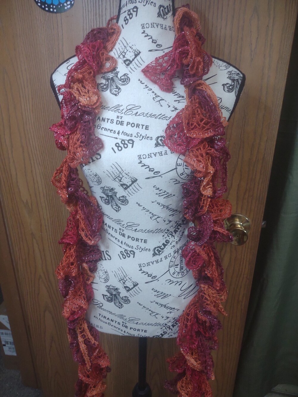 Autumn Ruffled Crochet Scarf - Multi Red and Orange - Picture 2 of 5